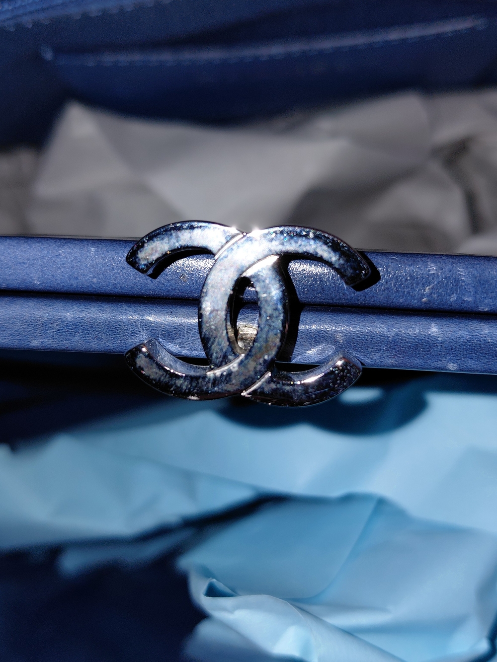 Chanel Navy Glazed Quilted Leather Just Mademoiselle Bowler Satchel Bag VGC! - Picture 11 of 16